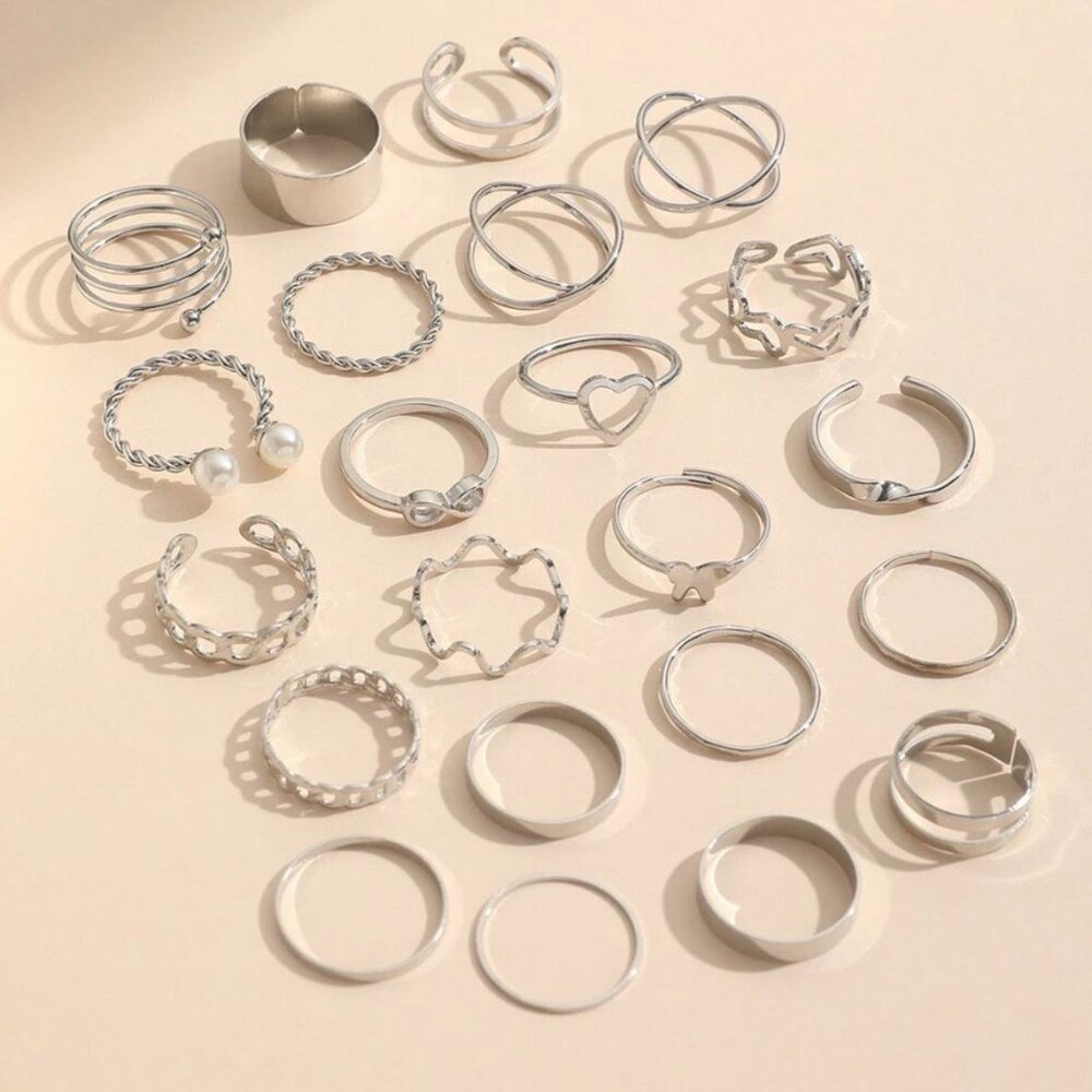 ✨ 22-Piece Silver Ring Set | Trendy Boho Coastal Jewelry ✨ - Picture 2 of 4